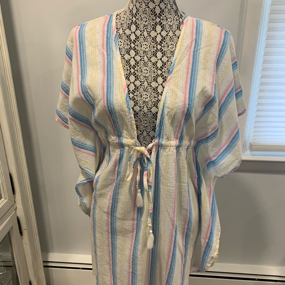 Jessica Simpson Blue and Pink Tie Front Swim Coverup - Picture 1 of 13